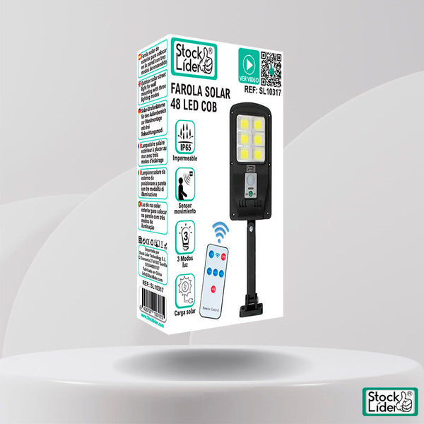 Farola Solar 48 LED COB – Iluminación Eficiente y Segura para Exteriores